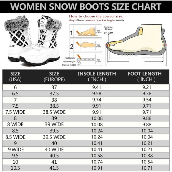 Women’s Ivory White Plaid Waterproof Snow Boots Mid-Calf Faux Fur Lined Non-Slip - Picture 2 of 9